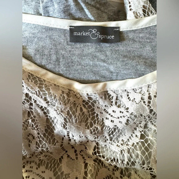 Market & Spruce Bernadette Lace Overlay Raglan Top, lace baseball tee size small - Picture 10 of 10